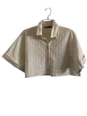Zara Cropped Textured Ivory Top Size Small